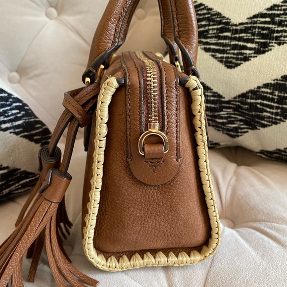 Tory Burch Thea Whipstitch Grizzly Mini Web Satchel - Picture 9 of 15